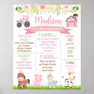 Barnyard Farm Animals Birthday Milestone Signgirl Poster