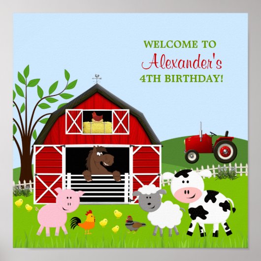Barnyard Farm Animals Birthday Poster (Vorne)