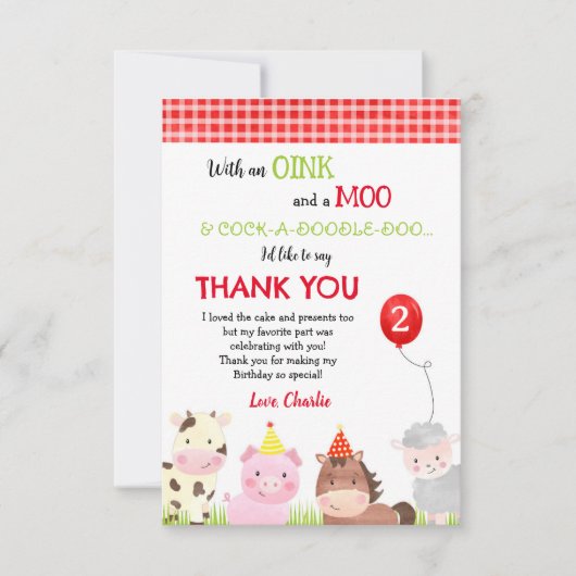 Barnyard Farm Animals Geburtstag Vielen Dank Karte (Vorderseite)