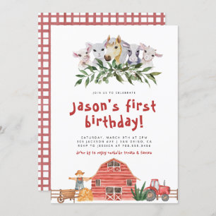 Barnyard Farm Animals Geburtstagsparade Wasserfarb Einladung