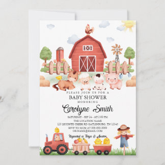 Barnyard Farm Animals Kinderdusche Einladung