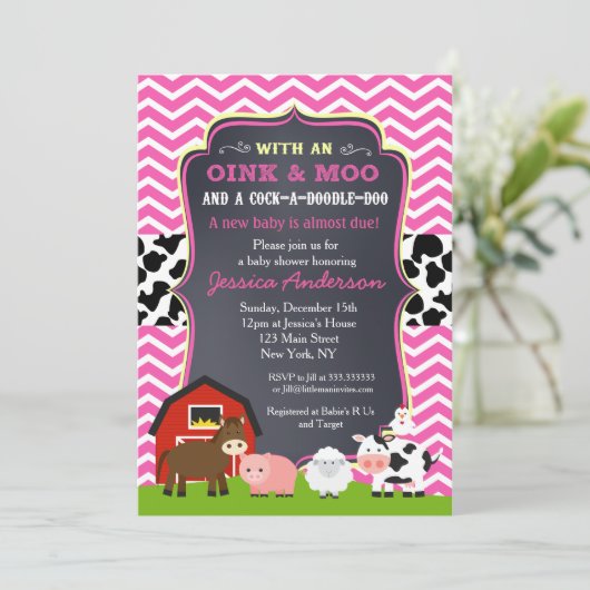 Barnyard Farm Baby Shower Einladungen (Stehend Vorderseite)