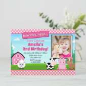 Barnyard Farm Birthday Girl Einladung Pink (Stehend Vorderseite)