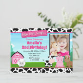 Barnyard Farm Birthday Girl Einladung Pink (Stehend Vorderseite)