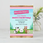 Barnyard Farm Birthday Girl Invitation Pink Einladung (Stehend Vorderseite)