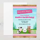 Barnyard Farm Birthday Girl Invitation Pink Einladung (Vorne/Hinten)