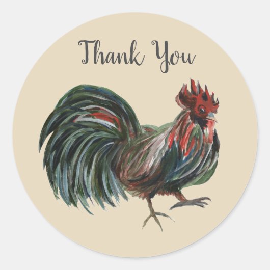 Barnyard Farm Party Rooster Danke Stickers (Vorderseite)