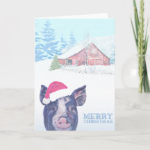 Barnyard Farm Pig Weihnachtskarte Frohe Weihnachte