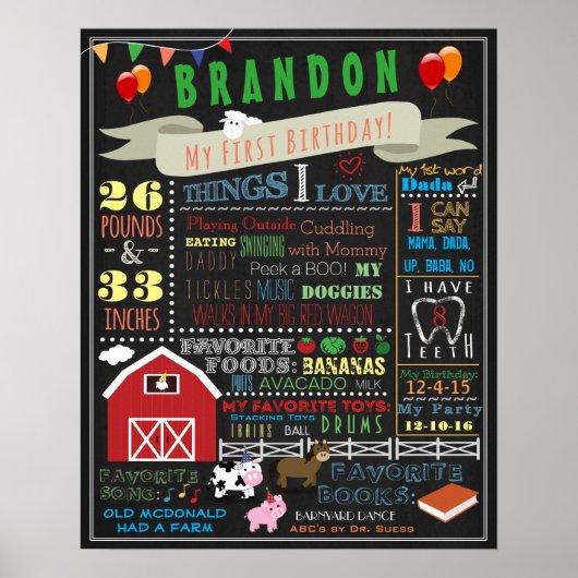 Barnyard First Birthday Poster 16x20 (Vorne)