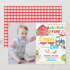 Barnyard Fun 1. Geburtstag Party Farm Animals Foto Einladung