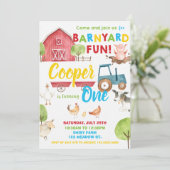 Barnyard Fun 1. Geburtstag Party Farm Tiere Einladung (Stehend Vorderseite)