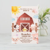 Barnyard Fun 1. Geburtstag Party Farm Tiere Einladung (Stehend Vorderseite)