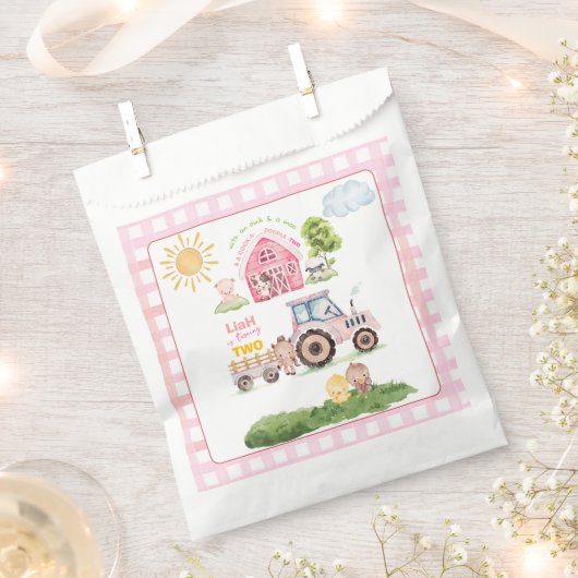Barnyard Fun Pink 2. Geburtstag Geschenktütchen (Ausgeschnitten)
