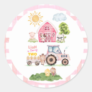 Barnyard Fun Pink 2. Geburtstag Runder Aufkleber
