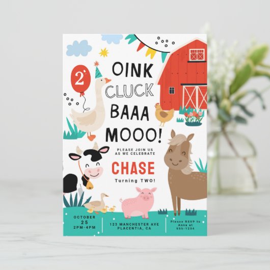 Barnyard Geburtstagspartei Einladung (Stehend Vorderseite)