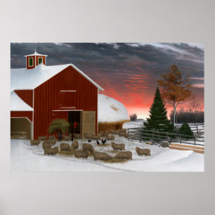 Barnyard im Winter Poster
