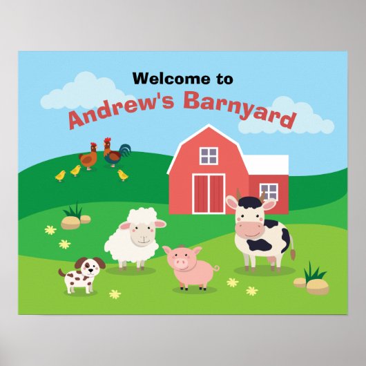 Barnyard mit Tieren Geburtstagsparty Begrüßungszei Poster (Vorne)