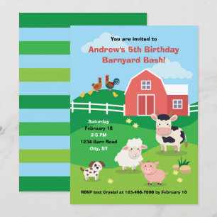 Barnyard mit Tieren Geburtstagsparty Einladung