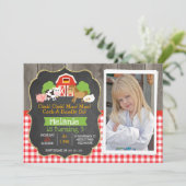 Barnyard Part Chalkboard Foto Geburtstag Einladung (Stehend Vorderseite)