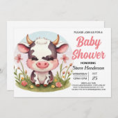 Barnyard Pastel Modern Cow Baby Dusche Einladung (Vorne/Hinten)