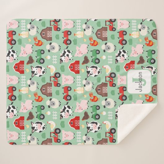 Barnyard Pattern Farm Tier Niedliche Kinder Sherpadecke (Vorderseite (Horizontal))