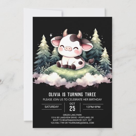 Barnyard Printable Cow Birthday Einladung (Vorderseite)