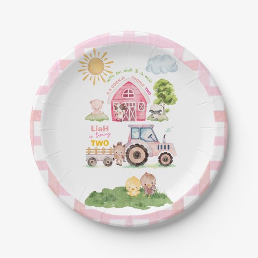 Barnyard-Spaß Pink 2. Geburtstag Pappteller (Vorderseite)