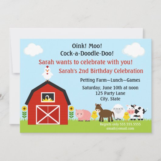 Barnyard Tiere Geburtstag Einladung Personalisiert (Vorderseite)