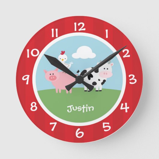 Barnyard Tiere Kinderzimmer Wall Clock Runde Wanduhr (Vorderseite)