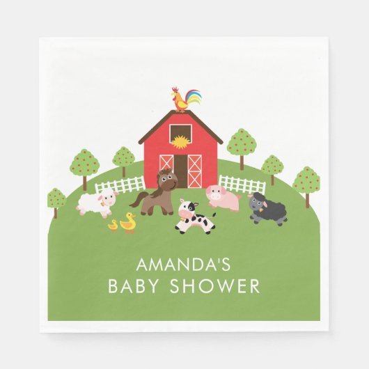 Barnyard Tiere Neutral Baby Shower Paper Napkins Serviette (Vorderseite)