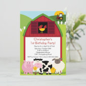 Barnyard-Tierspaß-Geburtstags-Party Einladung (Stehend Vorderseite)