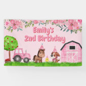 Barnyard Tractor Animals Pink 2. Geburtstag Banner (Horizontal)