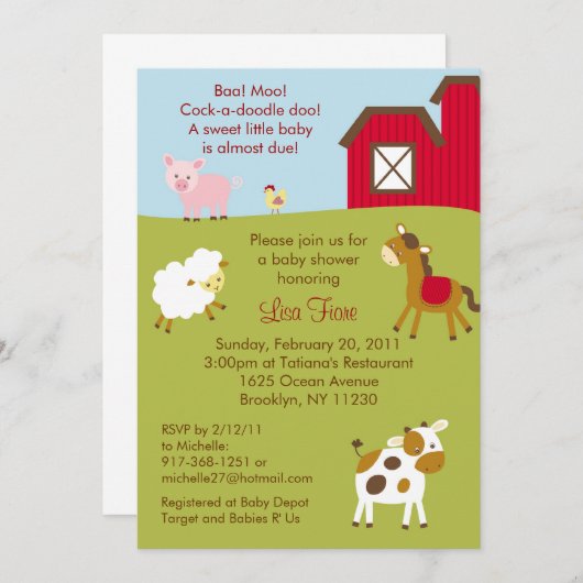 Barnyard-Vieh-Babyparty-Einladungen Einladung (Vorne/Hinten)