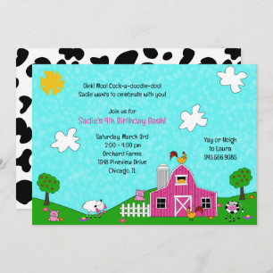 Barnyard Whimsy Pink Stall Tiere Kuh Print Farm Einladung