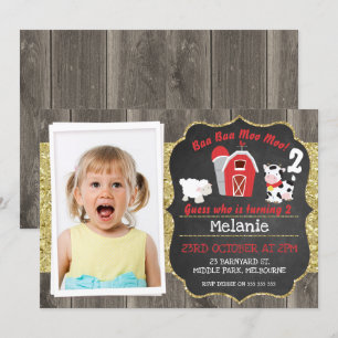 Barnyard Wood Chalkboard Foto Geburtstag Einladung
