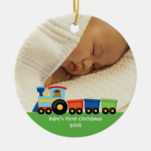 Bärnzug-Fotoverzierung des Babys erste Weihnachts Keramik Ornament (Vorne)