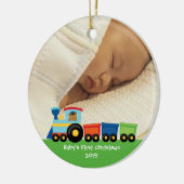 Bärnzug-Fotoverzierung des Babys erste Weihnachts Keramik Ornament (Links)