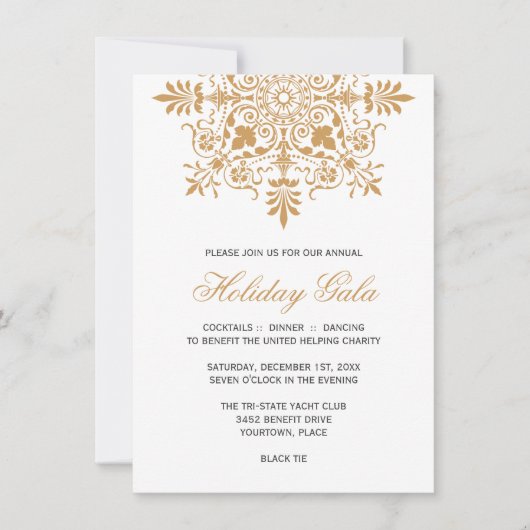 Barock Amber Ornamental Holiday Gala Einladung (Vorderseite)