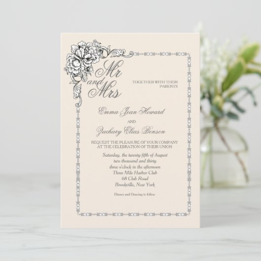 Barock Beauty Wedding Einladung (Stehend Vorderseite)