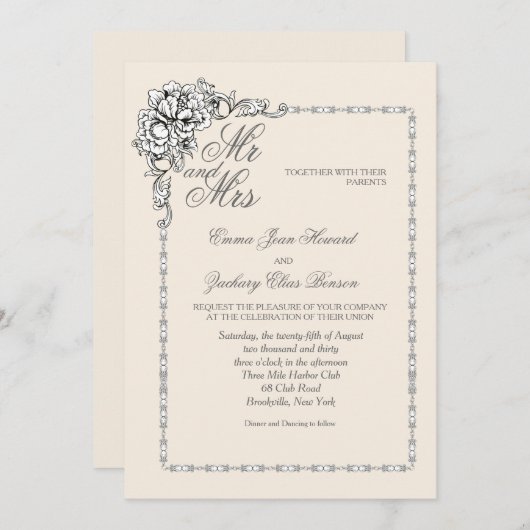 Barock Beauty Wedding Einladung (Vorne/Hinten)