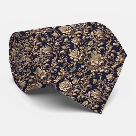 Barock Black & Gold Floral Necktie Krawatte (Gerollt)