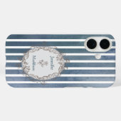 Barock Blaugraue Wasserfarbe Streifen Case-Mate iPhone Hülle (Rückseite (Horizontal))