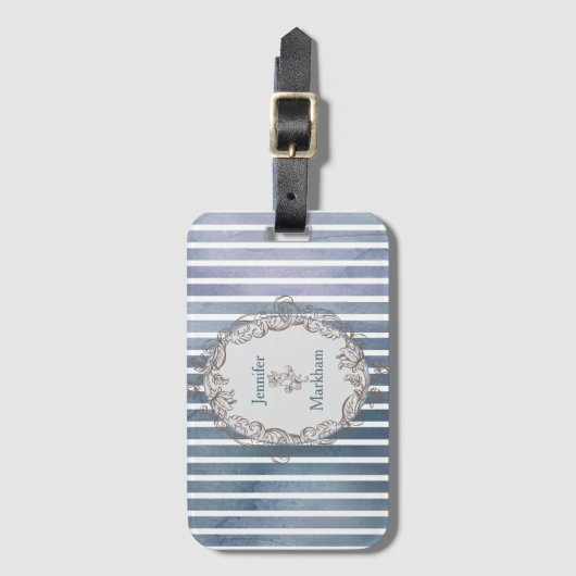 Barock Blaugraue Wasserfarbe Streifen Gepäckanhänger (Vorderseite Vertikal)