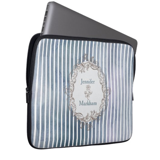 Barock Blaugraue Wasserfarbe Streifen Laptopschutzhülle (Vorne Rechts)
