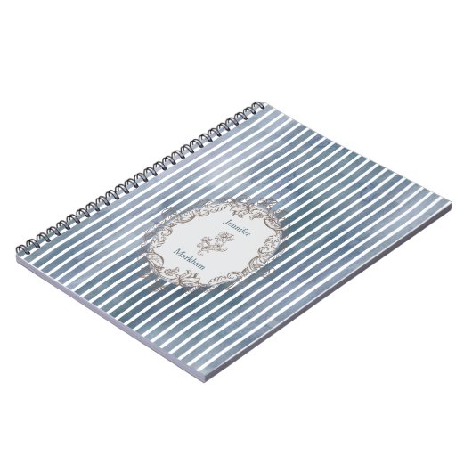 Barock Blaugraue Wasserfarbe Streifen Notizblock (Linke Seite)