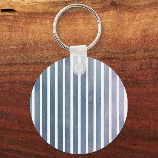 Barock Blaugraue Wasserfarbe Streifen Schlüsselanhänger (Rückseite)