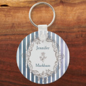 Barock Blaugraue Wasserfarbe Streifen Schlüsselanhänger (Vorderseite)
