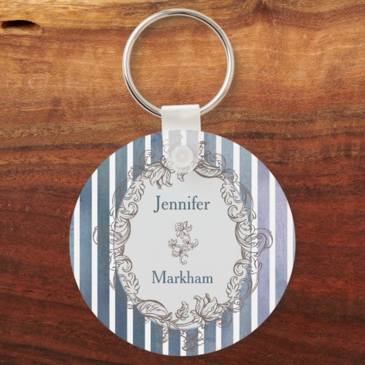 Barock Blaugraue Wasserfarbe Streifen Schlüsselanhänger (Vorderseite)