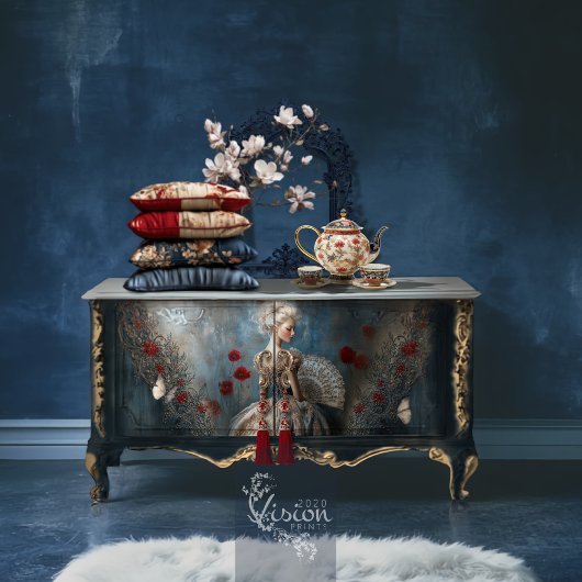 Barock Butterfly Navy Verzierte Patina Seidenpapier