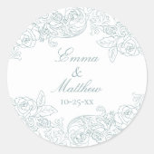 Barock Circular Dusty Blue Wedding Logo Runder Aufkleber (Vorderseite)